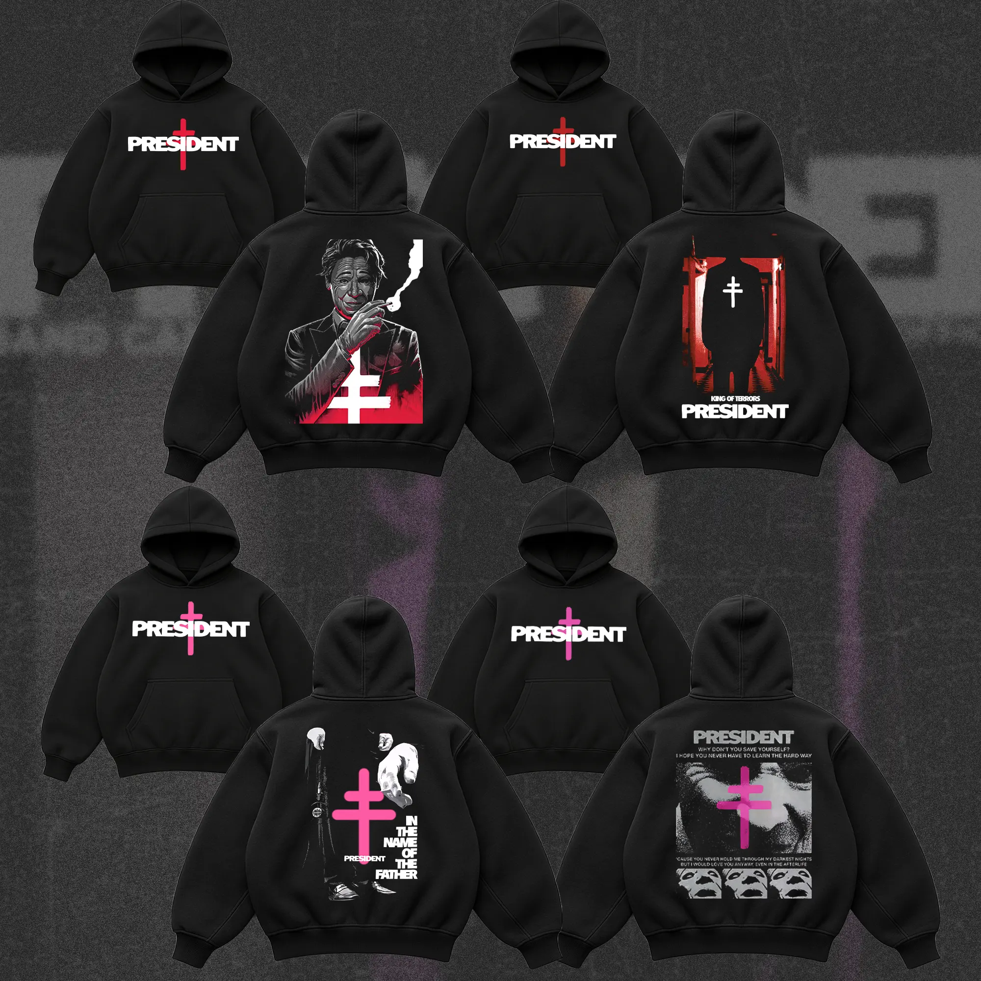 [COLLECTION - HOODIE] President Band Hoodie, Gothic Cross Graphic Hoodie, Dark Religious Deathcore Style Pullover, Vintage Heavyweight Hoodie, Alternative Metal Streetwear, Unisex Hoodie Gift for Metal Fan