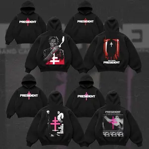 [COLLECTION - HOODIE] President Band Hoodie, Gothic Cross Graphic Hoodie, Dark Religious Deathcore Style Pullover, Vintage Heavyweight Hoodie, Alternative Metal Streetwear, Unisex Hoodie Gift for Metal Fan