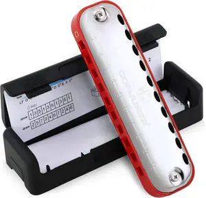 Blues Harmonica for  Adult Beginners 10 Hole Diatonic Harmonica Key of C, Brass Reed Metal Mouth Organ C Key Blues Harp with Case, Red