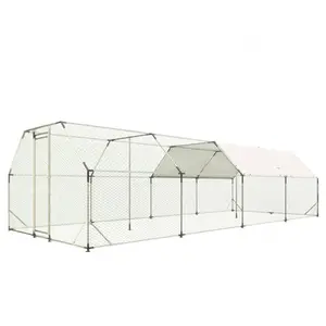 10 ft. x 25.68 ft. Galvanized Large Metal Walk in Chicken Coop Cage Farm Poultry Run Hutch Hen House