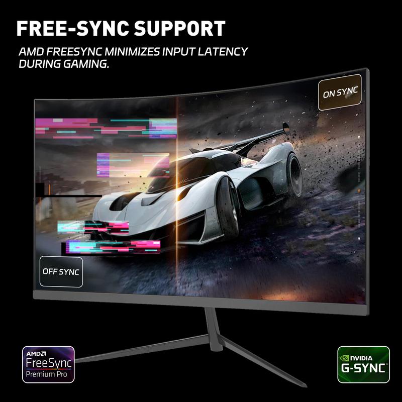 REHISK 24"Slightly curved Gaming Monitor – 180Hz FHD IPS, 1ms, FreeSync, Built-in Speakers, Borderless Design, HDMI & DP for PC, PS5, and Xbox