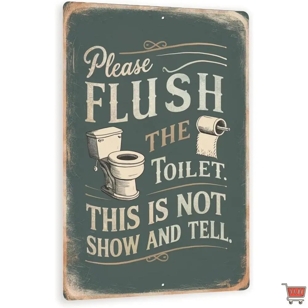 8x12in Lightweight Metal Home Supplies Plaque - 'PLEASE FLUSH THE TOILET' Funny Vintage Bathroom Decor Sign, Hanging Novelty Wall Decoration