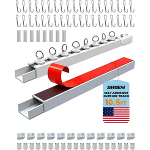 Self Adhesive 10.5 FT Ceiling Curtain Track No Drill or Screws Ceiling Mount Adhesive Curtain Rod