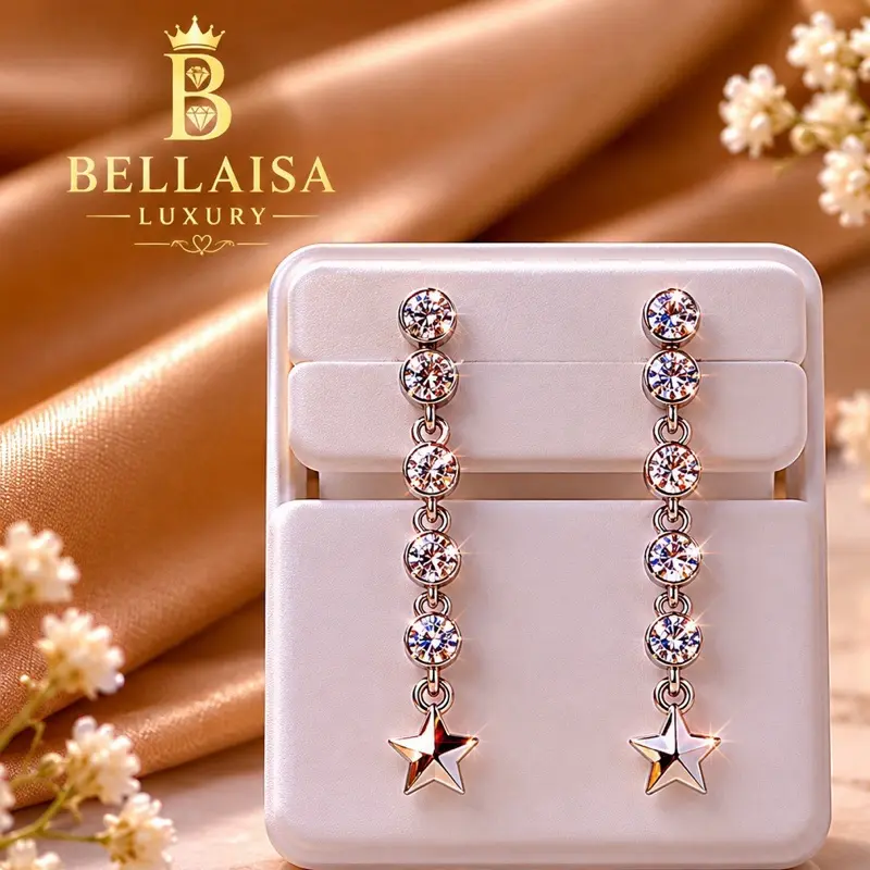 925 Sterling Silver Star Drop Earrings