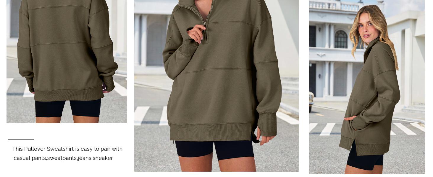 ANRABESS Women's Quarter Zip Pullover Oversized Sweatshirts | Solid Thumbhole Hoodie, Cozy Fleece, Side Pockets, Relaxed Drop Shoulder, Casual Daily Outfit, Fall Fashion ANRABESS Women's Quarter Zip Pullover Oversized Sweatshirts | Solid Thumbhole Hoodie, Cozy Fleece, Side Pockets, Relaxed Drop Shoulder, Casual Daily Outfit, Fall Fashion