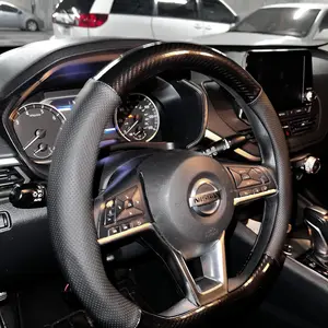 PU Leather Car Steering Wheel Cover, Universal Non-slip & Breathable D-type Car Steering Wheel Protector, Fashion Car Interior Accessories for 37cm/14.57inch-38cm/14.96inch