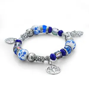 Elegant Blue and White Porcelain Beaded Bracelet | Chinese Style Couple Jewelry