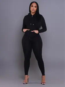 Swank A Posh Women's Winter Set - Seamless Zipper Hoodie & Skinny Pants - Casual Long Sleeve Outfit with Pocket Design - Super Stretchy Two-Piece for Daily Wear - No 005