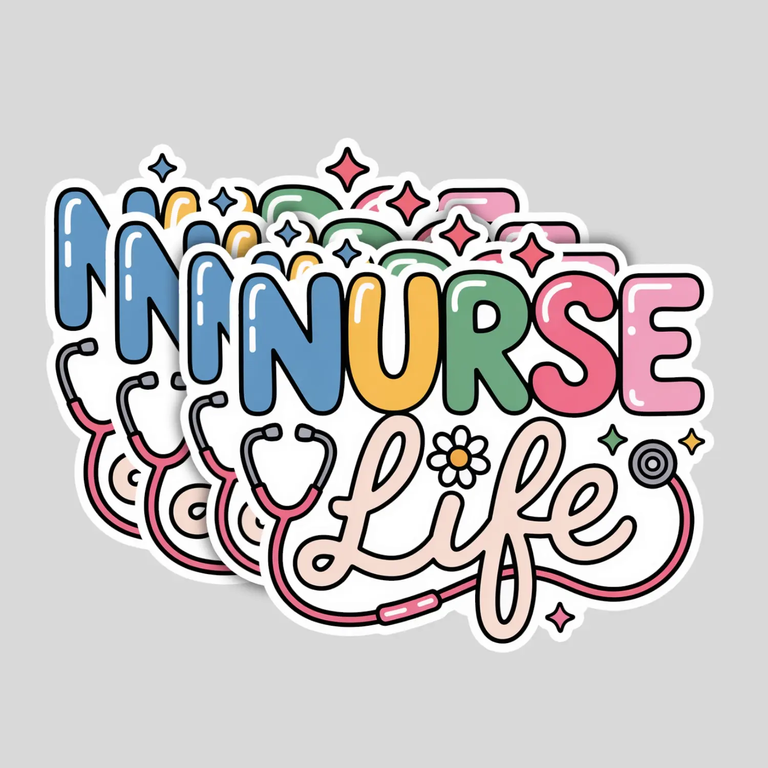 4 Pack Nurse Life Stickers – Waterproof Vinyl Decals for Laptop, Bottle, Tumbler, Kindle, Books – Cute Gift for Nurses & Students