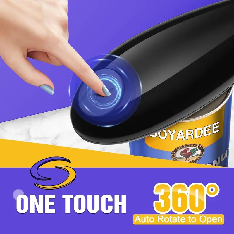 Handheld Electric Can Opener - 1-Touch 360-Degree Rotation, Stainless Steel Smooth Edge, Food-Safe Durable Camping Picnic Gadget for Arthritis Sufferers, Fits All Cans, Multifunctional Can & Bottle Opener