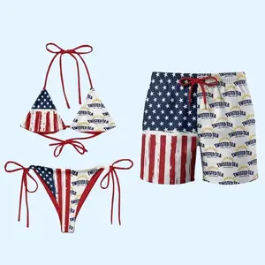 Twisted Tea American Flag Triangle Beach Bikini Set – Palm Tree Print Two-Piece Swimsuit for Women – Summer Beachwear with Tropical Vibes – Trendy Beer Lover Swimwear