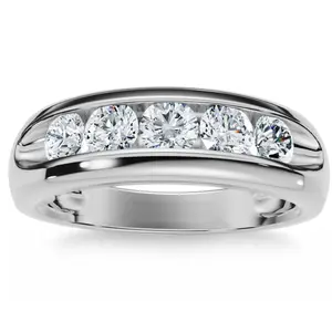 3/4Ct Men's Diamond 5-Stone Wedding Ring Channel Set 10k Gold Lab Grown