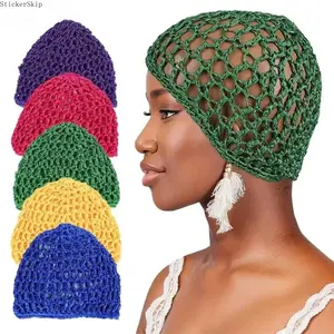 2026NEW5PCS Hollow Mesh Crochet Hair Net Woven Hair Cap Bonnet Night Cap Sleep Cap For Women Wig Head Cover Accessories For Sleeping