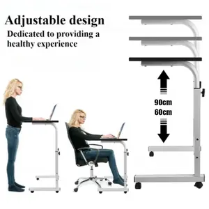 Mobile Computer Desk For Small Space, Adjustable Height Rolling Work Desk, Portable Standing Writing Desk With Wheels For Home Office Study Bedroom