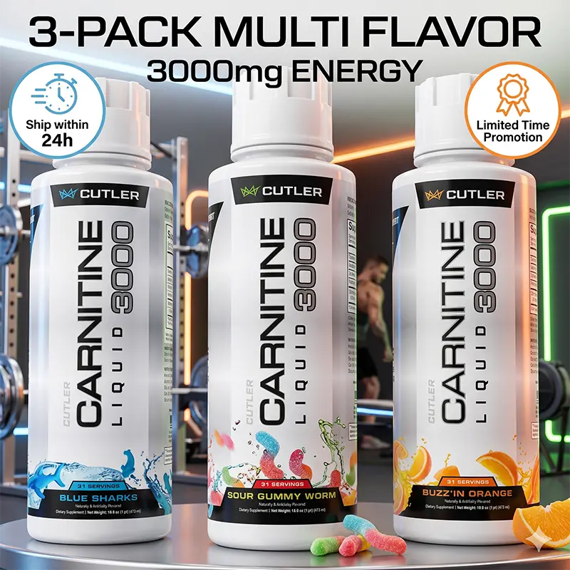 Cutler Nutrition 3 Pack Multi Flavor Carnitine Liquid 3000 Energy Sport Beverage Drink Variety Pack US Edition
