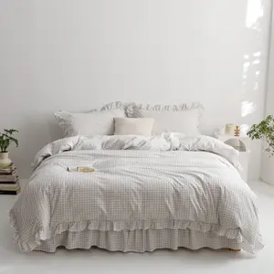 3-Piece Classic Fashion Plaid Bedding Set, Breathable Duvet Set, Blue, Includes Duvet Cover & Pillowcases, Soft Comfortable Home Bedroom Accessories