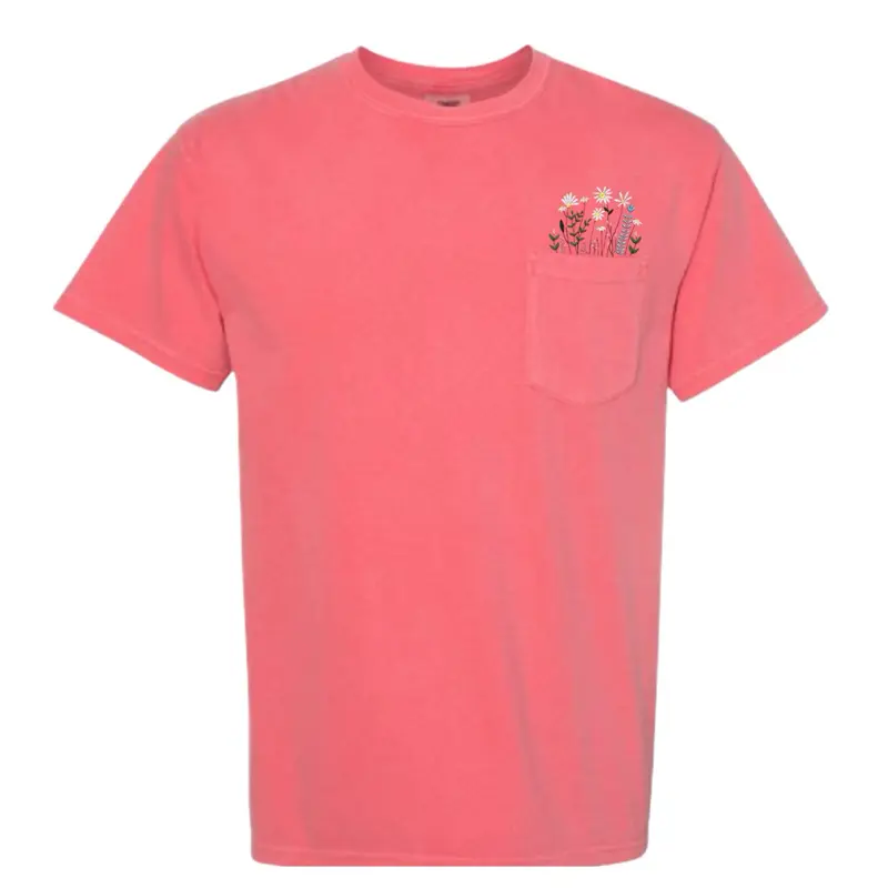 Embroidered Floral pocket Comfort Colors T-shirt