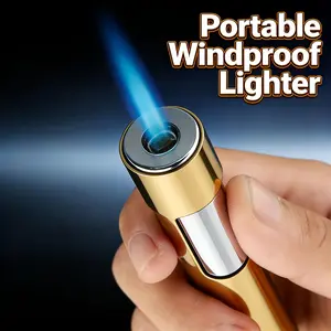 Wind-Resistant Blue Jet Flame Torch Lighters, Push-Button Ignition, Adjustable Flame, Refillable Butane Gas Lighters for Camping, Bbq, Cooking & Outdoor Use (Butane Not Included)