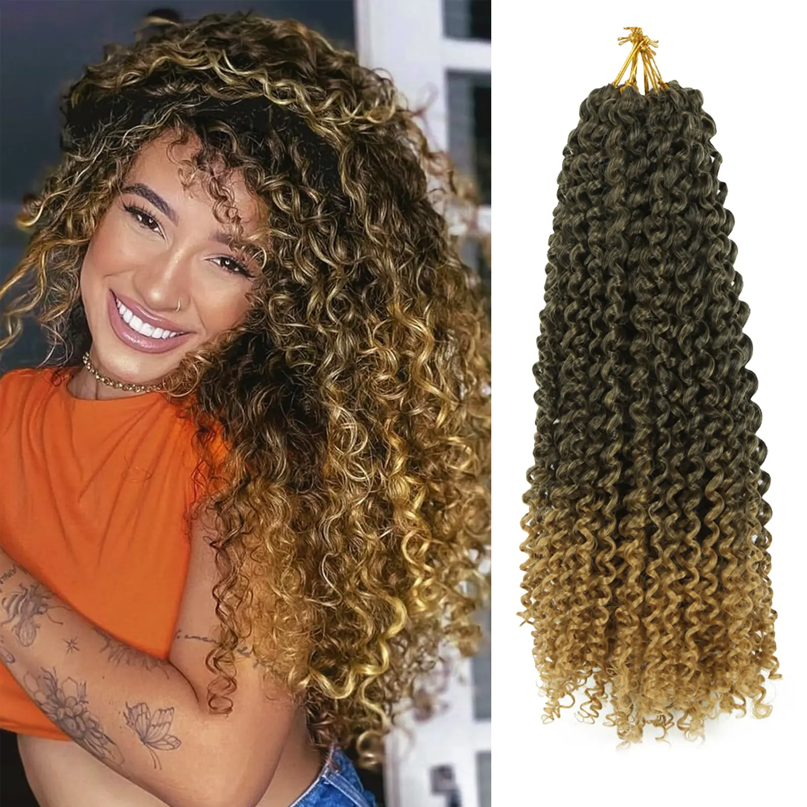 1B/27 6 Packs GoGo Curl Crochet Hair for Women, 18inch Synthetic Deep Wave Bohemian Crochet Braid Hair Extensions