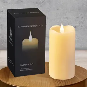 Flickering Flameless Candles with  Moving Flame, Last 1000+ Hours  Operated Candles with Timer,  Real Wax Pillar Electric LED Candle for Wedding Christmas Party/3" x 7"