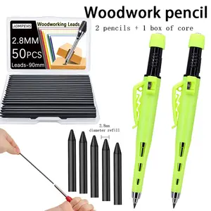 2.8mm leather grip automatic pencil, equipped with black/red replaceable refills, designed specifically for deep hole marking and drawing by carpenters and engineers (3 pens+100 refills)