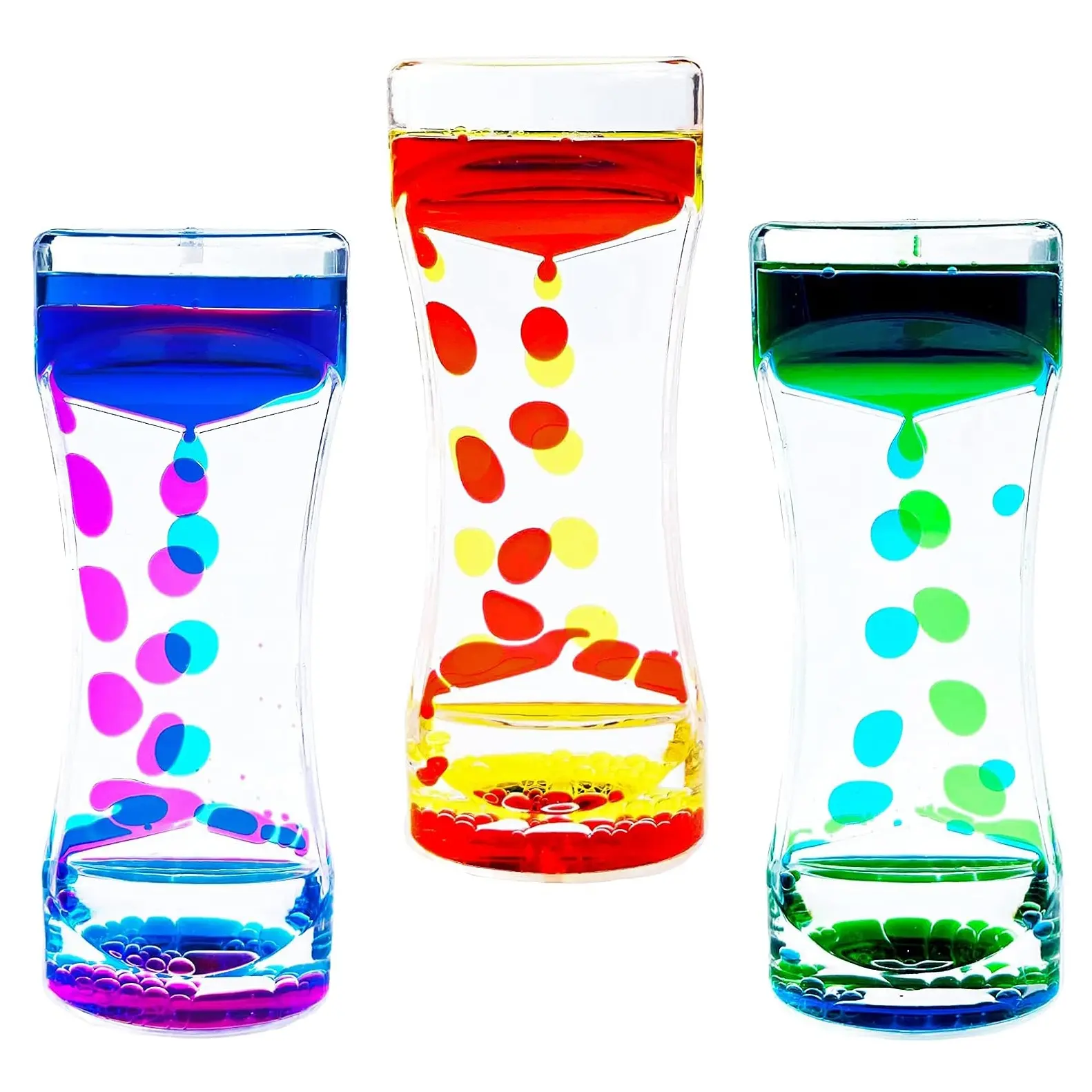 Colorful Liquid Motion Bubbler Timer, Oil Hourglass Desk Decor for Adults & Teens, Stress Relief Decoration, Fidget Water Timers Set (3-Pack), Stress Relief Gadgets, Stress Relief Accessory