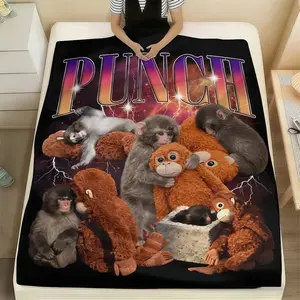Team Punch Monkey Blanket , Funny Viral Baby Monkey Punch  Blanket , Y2K Lightning & Plush Monkey Fleece Throw for Kids Adults  & Monkey Lovers , Mothers Day Animal Lover Mom Gift  , Weirdcore Home Decor