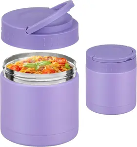 10.5oz Soup Thermo for Hot   with Handle Lid, Vacuum Leakproof Insulated  Jar Stainless Steel Wide Mouth Lunch Container for Office School Travel Outdoors Purple
