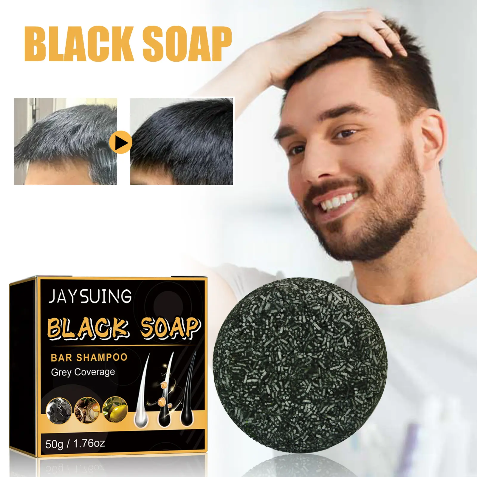 Natural Black Hair Shampoo Bar |Polygonum Multiflorum Shampoo Bar | Herbal Hair Care Soap | Nourishing Scalp Cleansing Bar for Healthy-Looking Hair