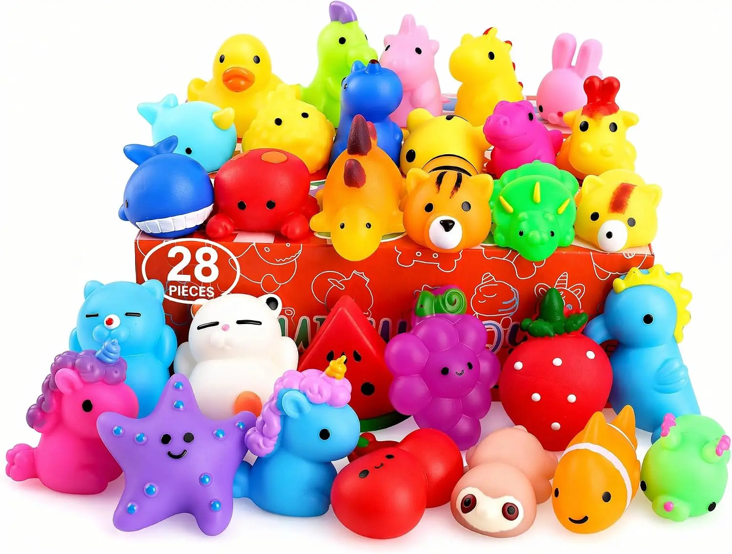 28 PCS Mochi Squishy Toys, Kawaii Cat Mini Squishies, Slow Rising Animal Fidget Toys for Kids & Adults, Stress Relief Sensory Toys, Party Favors, Goodie Bag Fillers, Birthday Gifts, Classroom Prizes, Pinata Fillers