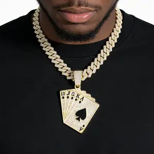 Men's Poker Card Necklace Pendant High-Quality Fashionable Diamond-Inlaid Cross-Border Hip-Hop Jewelry Trend