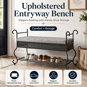 Super Rustic Industrial Shoe Rack Bench with Upholstered Seating Space Saving Multipurpose Entryway Furniture for Small Spaces Mudroom Home Organization Aesthetic Apartment Finds Renter Friendly Lifestyle Solutions