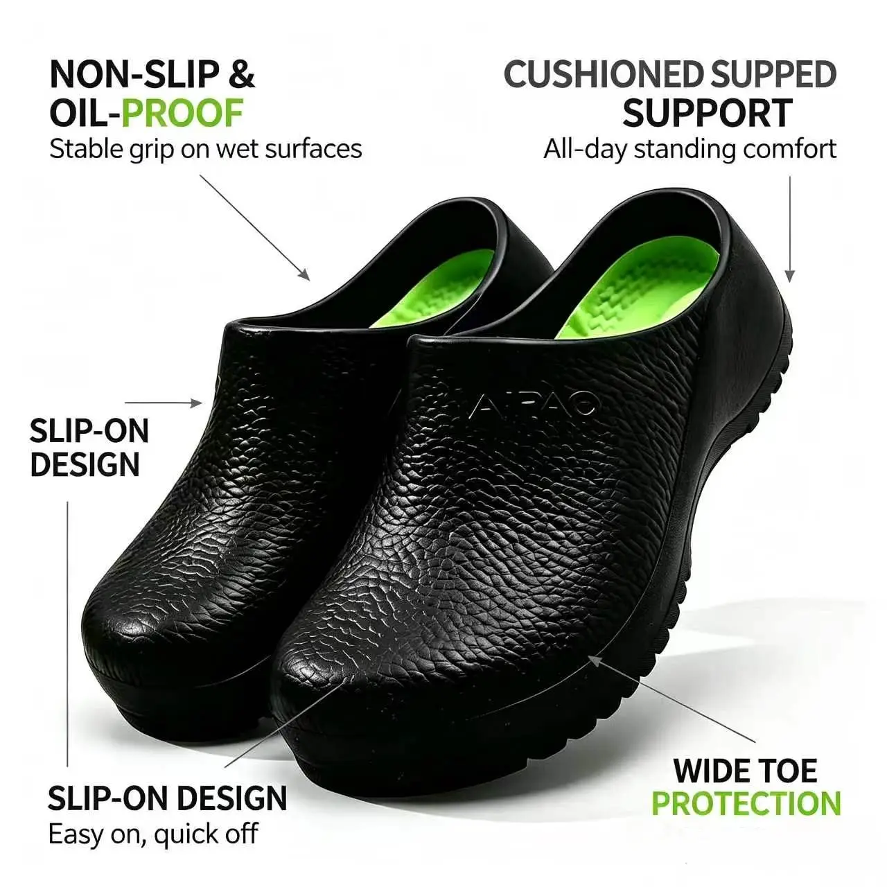 Men's & Women's Non-Slip Work Clogs, Ethylene Vinyl Acetate (EVA) Waterproof Slip-On Shoes, Oil-Resistant Anti-Fatigue Cushioned Footwear for Restaurant Food Service