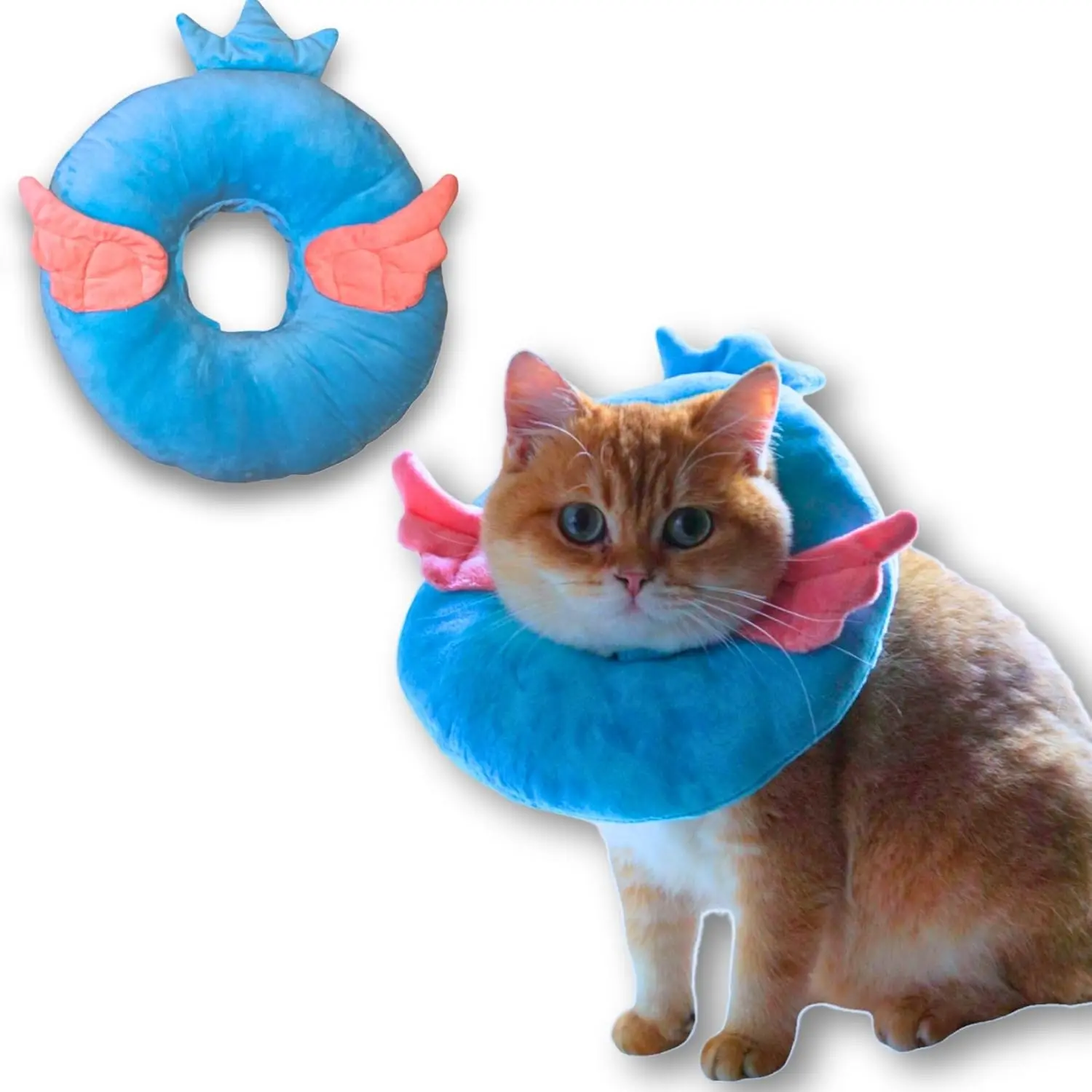 Adjustable comfortable floral Elizabethan collar, suitable for cats and puppies, soft recovery neck collar, pet protective collar (blue angel wings, small size)
