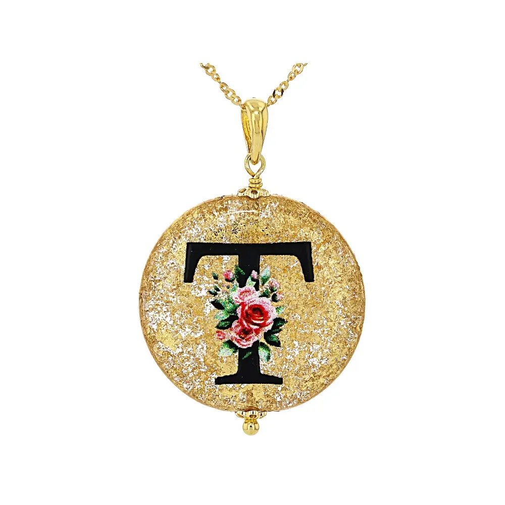 JTV Murano Glass Initial "T" Pendant with 18" Chain