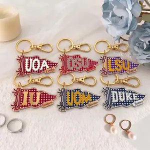 Personalized College Pennant Keychain, University Bag Charm, Gingham School Spirit, Graduation Gift, Back To School, Hoosier, OSU, Michigan