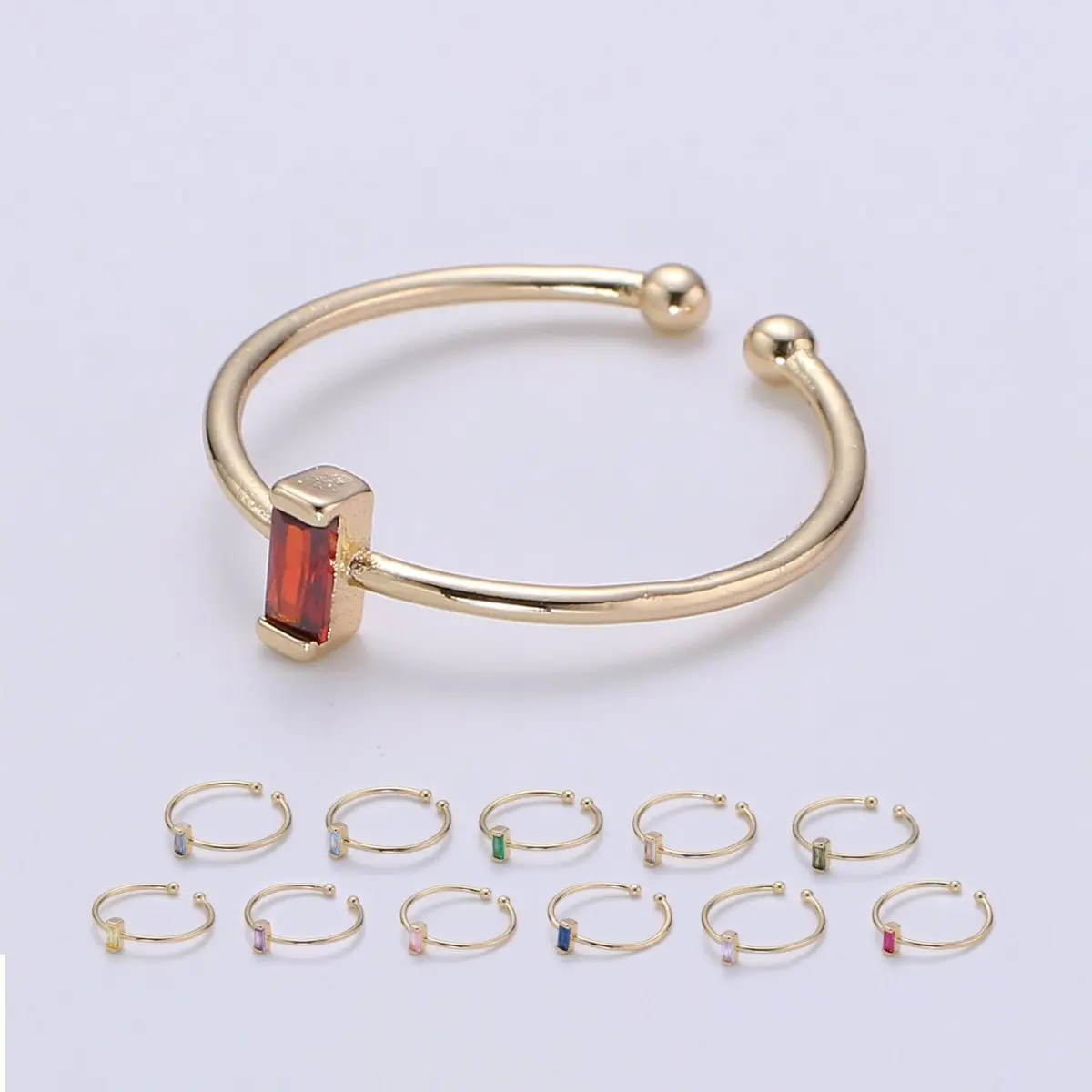 Birthstone ring. ONE stackable birthstone gemstone ring. Gold Open ring. stacking Adjustable ring personalized gift for her under 30 R-203 R-205