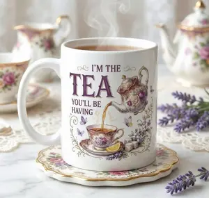 Vintage I Am The Tea You Will Be Having Mug, Bookish Tea Lover Gift, Romance Reader Accent Mug, BookTok Cup, Gift For Book Lover 11 Oz