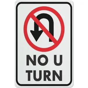 No U Turn Sign 12 X 8 Inches Reflective Aluminum Metal Warning Signage With Symbol For Indoor Outdoor Use