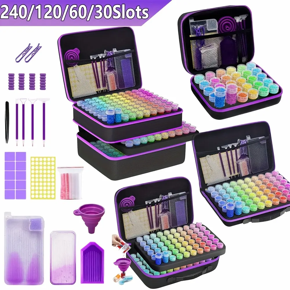Storage Box for Diamond Painting with Slots for 240, 120, 60, And 30, Including a Diamond Art Organizer And Drawing Kit. This Transparent, Shockproof Container Is Ideal for Storing Jewelry Beads And Is Perfect for Art Projects