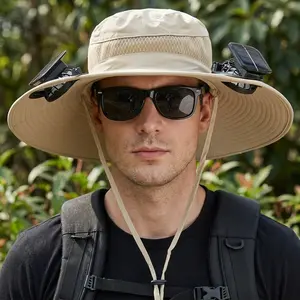 Hat with Fans Solar Power, UPF 50+ Wide Brim Sun Hat, Fishing Essentials for Hiking Beach Summer Safari