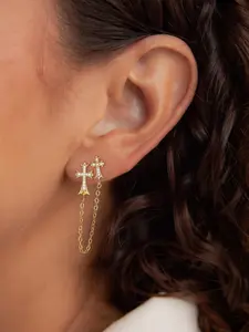 Gold Cross Earrings for Women 14K Gold Double Piercing Cross Earrings Diamond Stud Earring