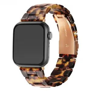 Vintage Tortoiseshell Resin Apple Watch Band, Transparent Glossy Strap, Fits 38-49mm Smart Watch Series 1-10 Ultra SE