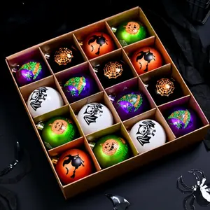 16 Piece Halloween Ball Ornament Set  Dark Skull & Pumpkin Design, Spooky Bat & Spiderweb Accents, Festive Hanging Decor for Party Trees, Porches & Indoor Home, Classic Halloween Holiday Decor