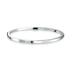 Strong Flat Square Stacking Smooth .925 Sterling Silver Bangle Bracelet
