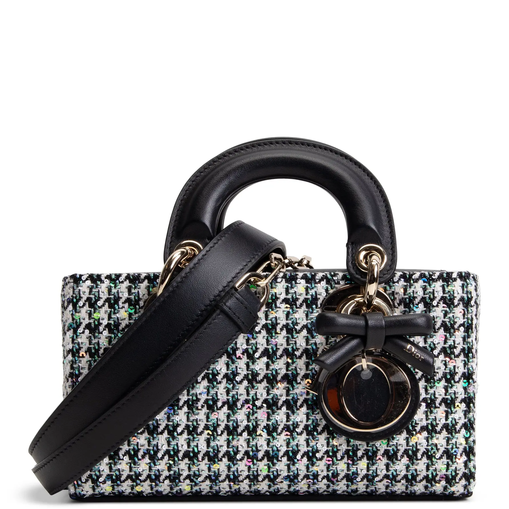 Pre-owned Dior Houndstooth Sequins Crossbody Bags Mini Lady D Joy Bag Multicolor Sequins w/ Houndstooth