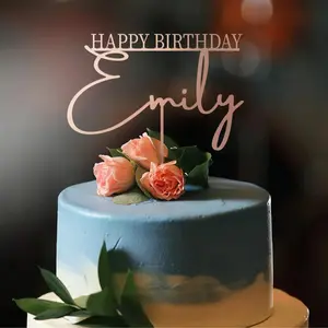 Personalized Happy Birthday Cake Topper: Modern Plywood Party Decor