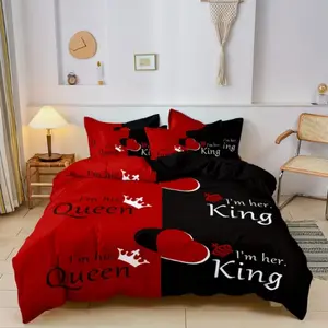 Three-Piece Dark + Queen & King Bedding Set, Modern Bedding Set, Letter Pattern Print Sheet and Pillowcases, Comfortable Bedroom Essentials