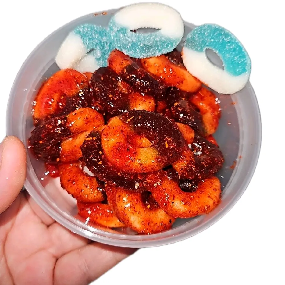 Sweeteyz Snakz 8 Oz Blue Raspberry Enchilados Gummy Snack Candy Sweet Bonbon Sour Fruit Flavors Tangy & Spicy Delight Bite Size Treat