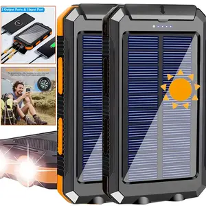 Portable Solar Phone Charger, Camping External Battery Charger for Phones, 2 USB LED Flashlights with Compass for Outdoor Activities, Solar Charging Battery, Solar Powerbank